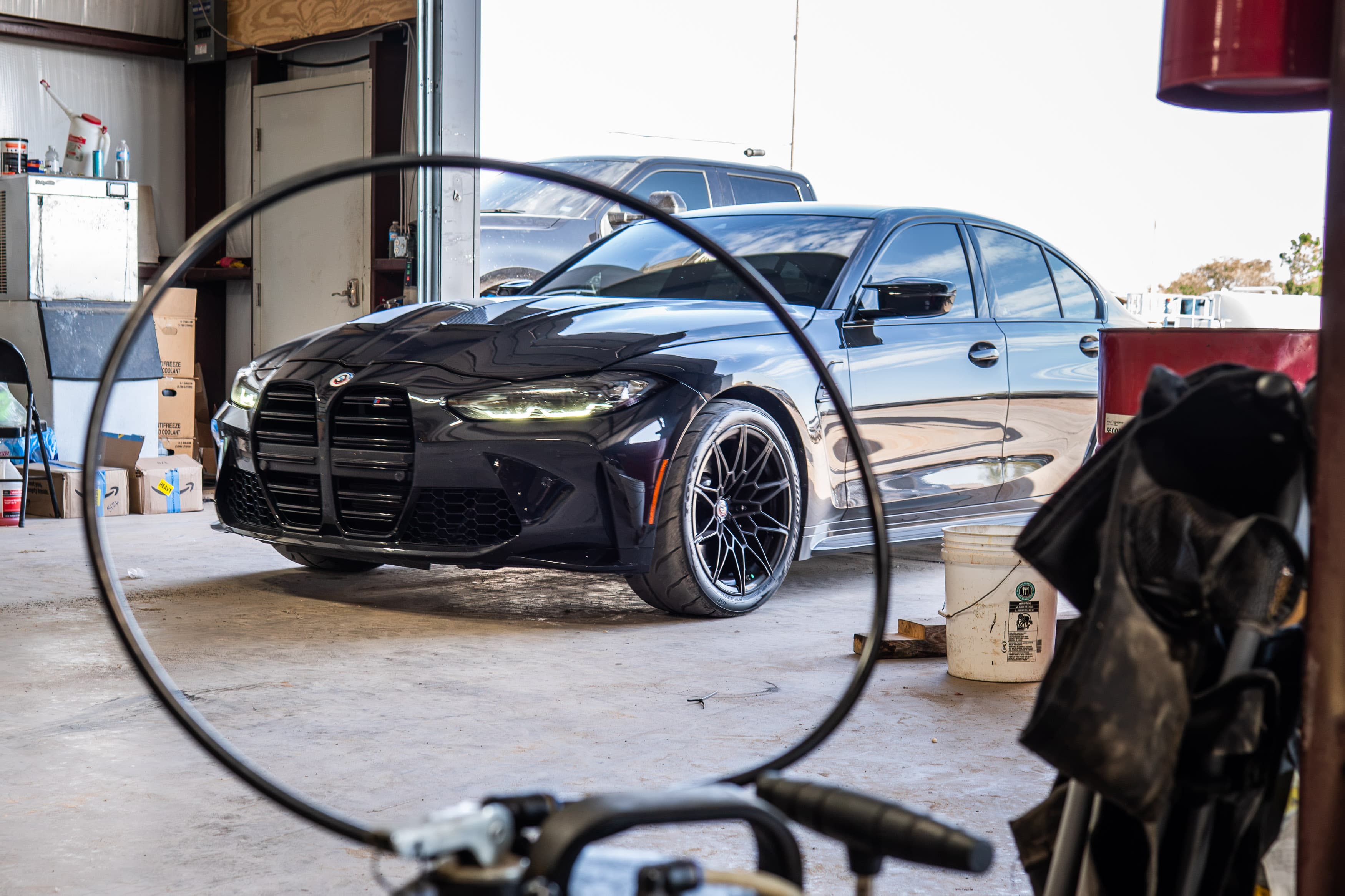 Performance BMW parked inside Jorge's shop